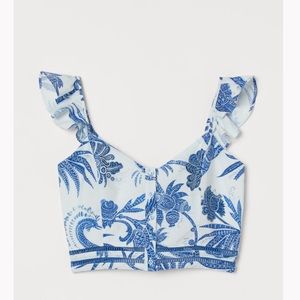 H&M Blue Bustier with Ruffle Trim